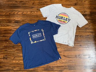 BUNDLE (2) Vintage 90s Hurley Tropical Beach Graphic T-Shirts Navy/Grey Sz XL