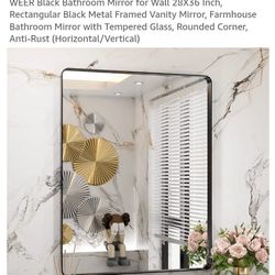 WEER Black Bathroom Mirror for Wall 28X36 Inch, Rectangular Black Metal Framed Vanity Mirror, Farmhouse Bathroom Mirror with Tempered Glass, Rounded C