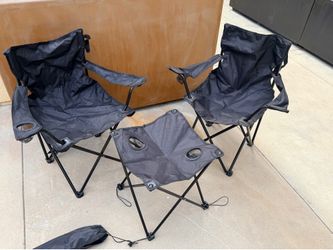 2 foldable camping chair and 1 foldable table