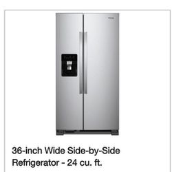 36 Inch Wide Side by Side Whirlpool Refrigerator 