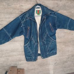 Vintage Sherpa Lined Long Denim Jacket Small