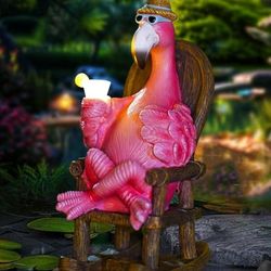 Solar Flamingo Rocking Chair Statue