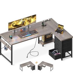 AODK L Shaped Desk with 4 Tier Drawer
