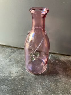 Pink Glass Vase and Silver Heart Decoration