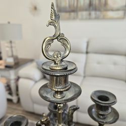 Early 20th Century Lancini 7 Arm Brass And Marble Imperial Candelabra Made In Italy 
