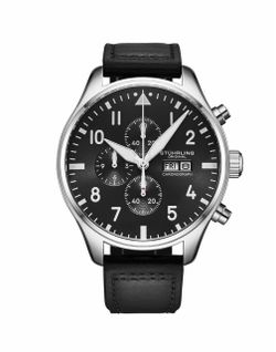 Stuhrling :Navigator 4075 Men s 43mm Green Sunray Dial Brown Leather Strap Chronograph Quartz Watch