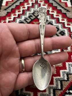 Early 1900’s Navajo Profile Spoon Whirling Log Ingot Coin Silver Fred Harvey Era