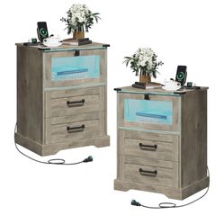 Hasuit Set of 2 Nightstands with LED Lights