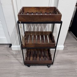 3-Tier Wood & Metal Rolling Storage Cart – 16x11x31