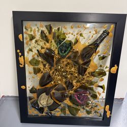 1-of-1 Luxury Mixed Media Art • Featuring 3 Authentic Vintage Dom Pérignon Rosé & Blanc Bottles • Shadow-Box Masterpiece