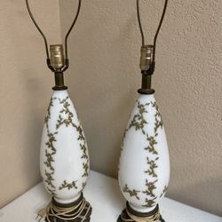 2-Vintage Marble-Gold Lamps 