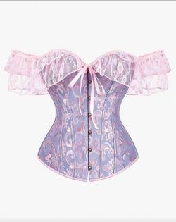 Women's Cold Shoulder Lace Trim Bustier Top, Boned Corset With Straps, Strapless