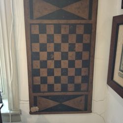 Checkered Gameboard Painted On Large Antique Cutting Board