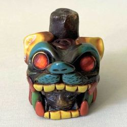 Collectible Mexican Handmade Clay Jaguar Aztec Death Whistle Incense Holder