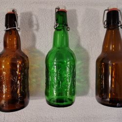 10 Grolsch Beer Bottles amber Embossed Glass Porcelain Swing Top Pint ale mead lager bottle homebrew