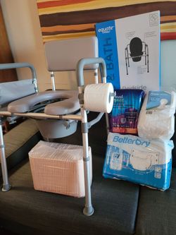 Brand new Bedside Camodes and various adult diapers and pads.