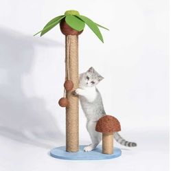 Tree Cat Scratching Post for Indoor Cats, 28 Inch Cat Scratcher Coconut Kitten Scratching Post for Kittens and Adult Cats with Hanging Ball
