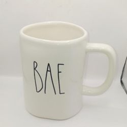 Rae Dunn Artisan Collection by Magenta "Bae" Mug, white with black letters