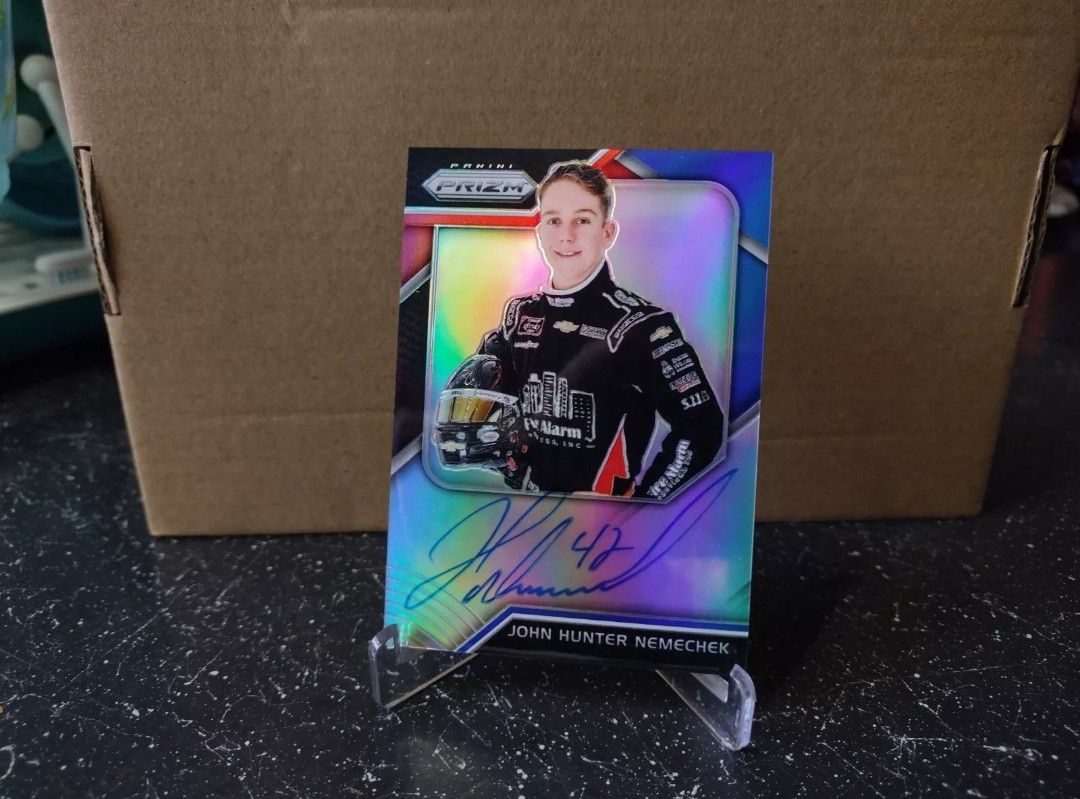 2018 Panini Prizm John Hunter Nemechek Red/Blue Prizm On Card Auto /125