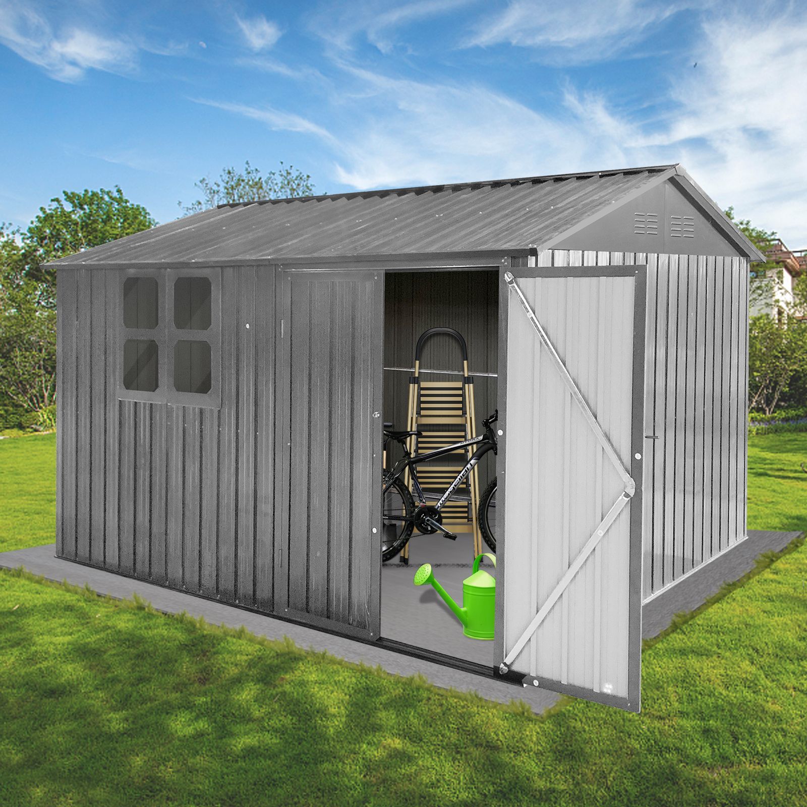 Metal garden sheds 10ftx8ft outdoor storage sheds Grey with window