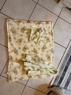 Winnie the pooh baby blanket with lovey and bathrobe