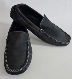 Men's Nubuck Leather Driving Loafers Shoes Size 7 Charcoal Gray