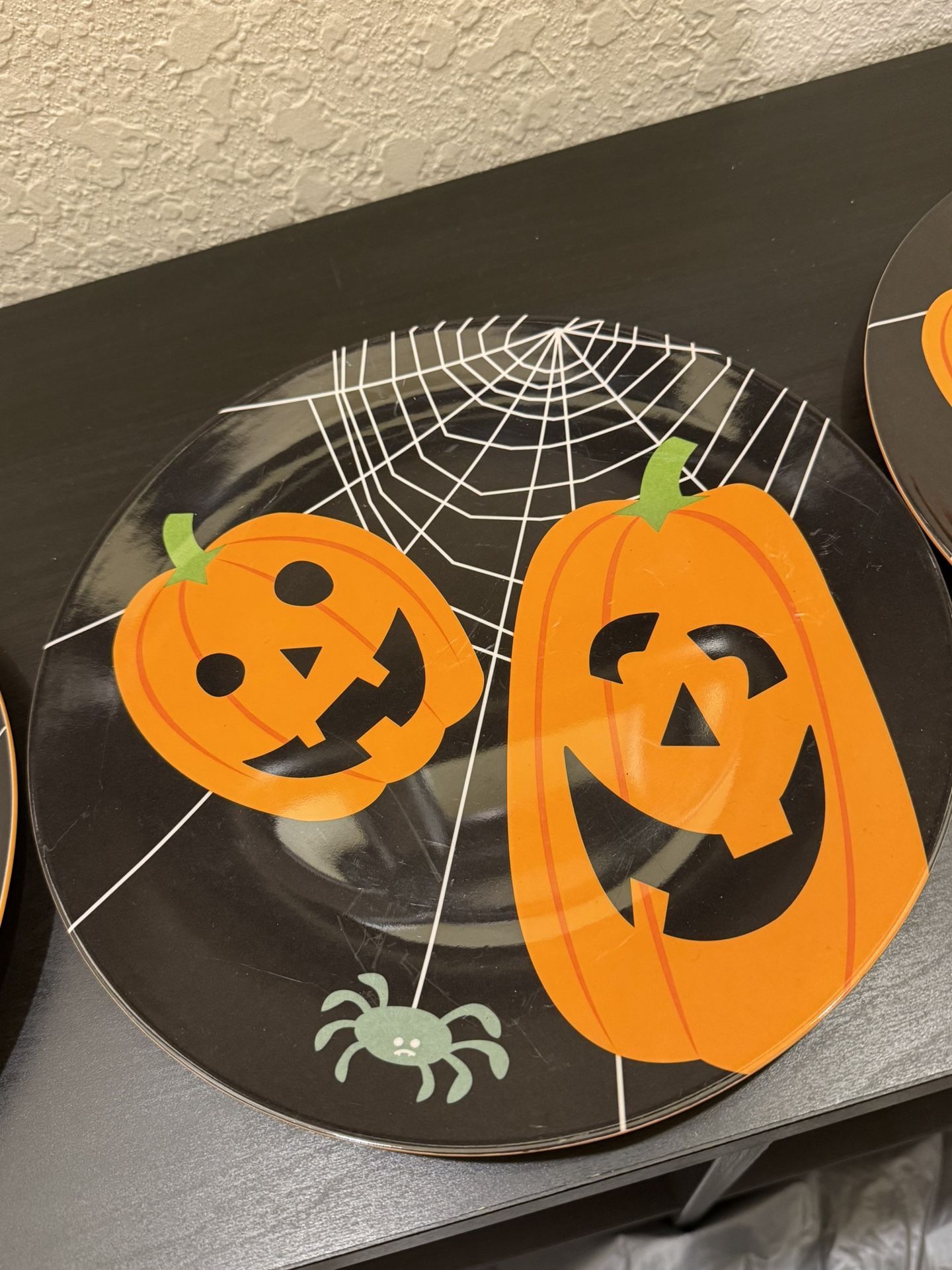 3 Spiders Melamine Plates + Halloween Towel + 2 Skeleton plates. Target Perfect Condition