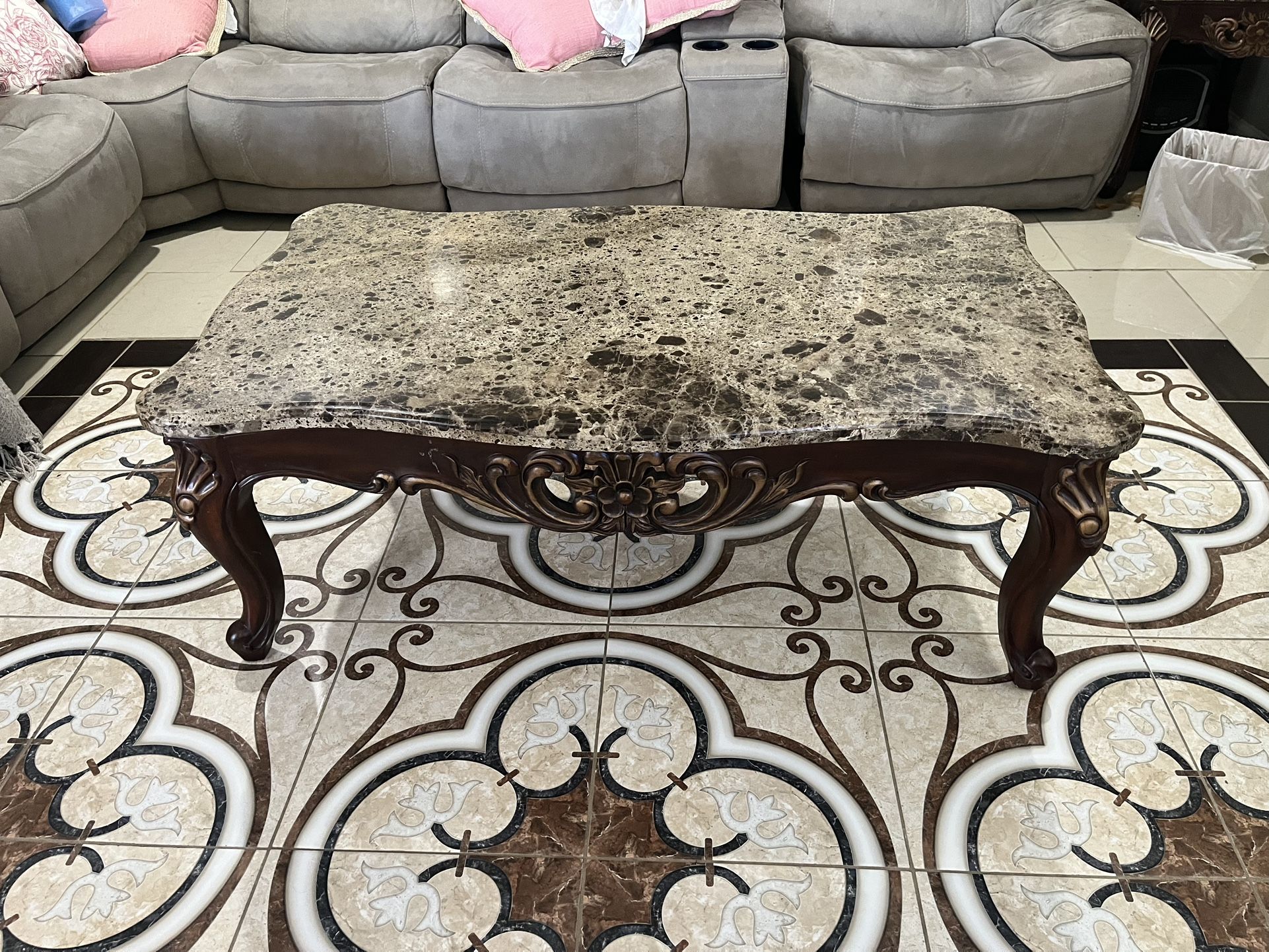 marble coffee table and end tables