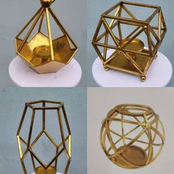 Gold Geometric Candle Holder Set 4 Metal Geometric Centerpieces 