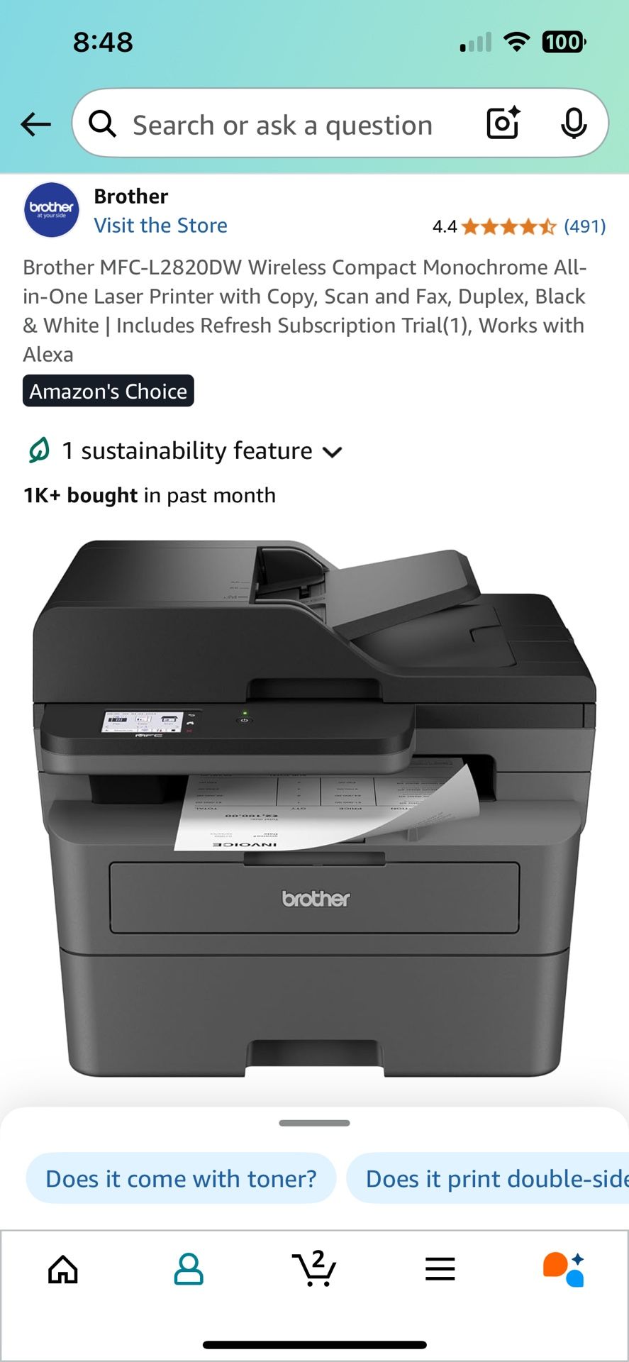 Brother printer, Copy, Scan, Fax & Printer toner