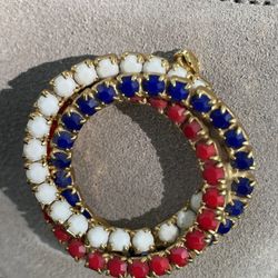 Vintage American Flag Livery Multi Rings Gold Tone Brooch,