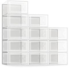 SEE SPRING Large 12 Pack Shoe Storage Box, Clear Plastic Stackable Shoe Organizer for Closet, Space Saving Foldable Shoe Rack Sneaker Container Bin Ho