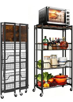 4-Tier Storage Cart, 100LBS Capacity Rolling Cart for Home
Collapsible Storage Cart for Efficient Space Saving, Lockable Caster Wheels for Stable Posi
