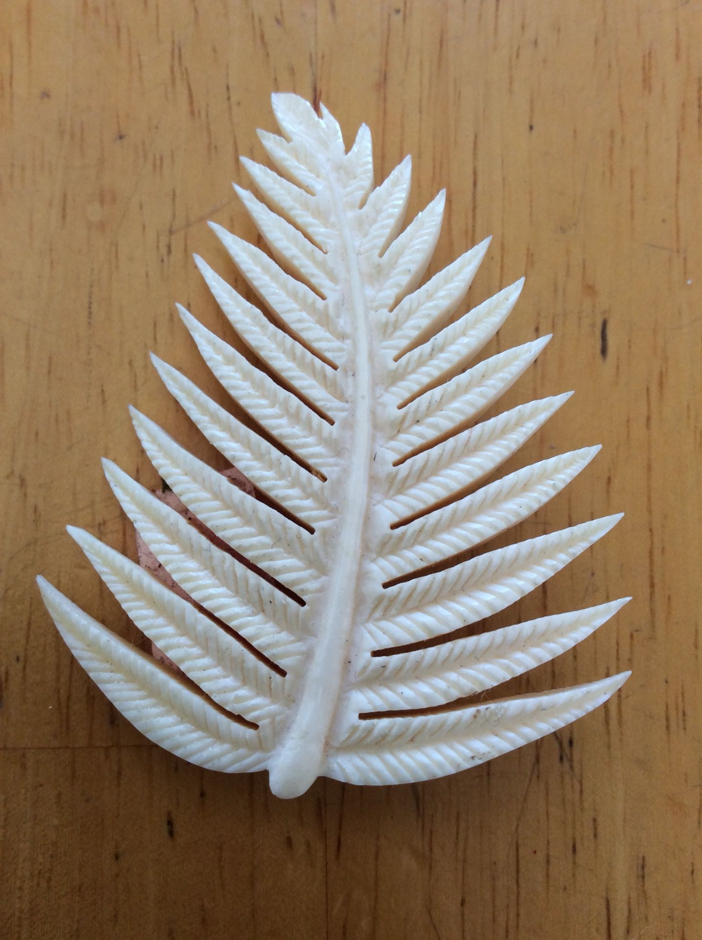 Faux carved bone leave brooch