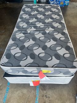 Twin mattress with box spring and bed frame like new