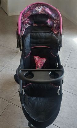 Baby Stroller Black and Pink Floral