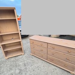 Wood Dresser and Bookcase Set