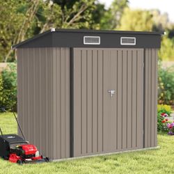 Brown Upgrade 6 ft. W x 4 ft. D Galvanized Steel Outdoor Metal Storage Shed Tool Shed with Double Doors(26 sq. ft. )