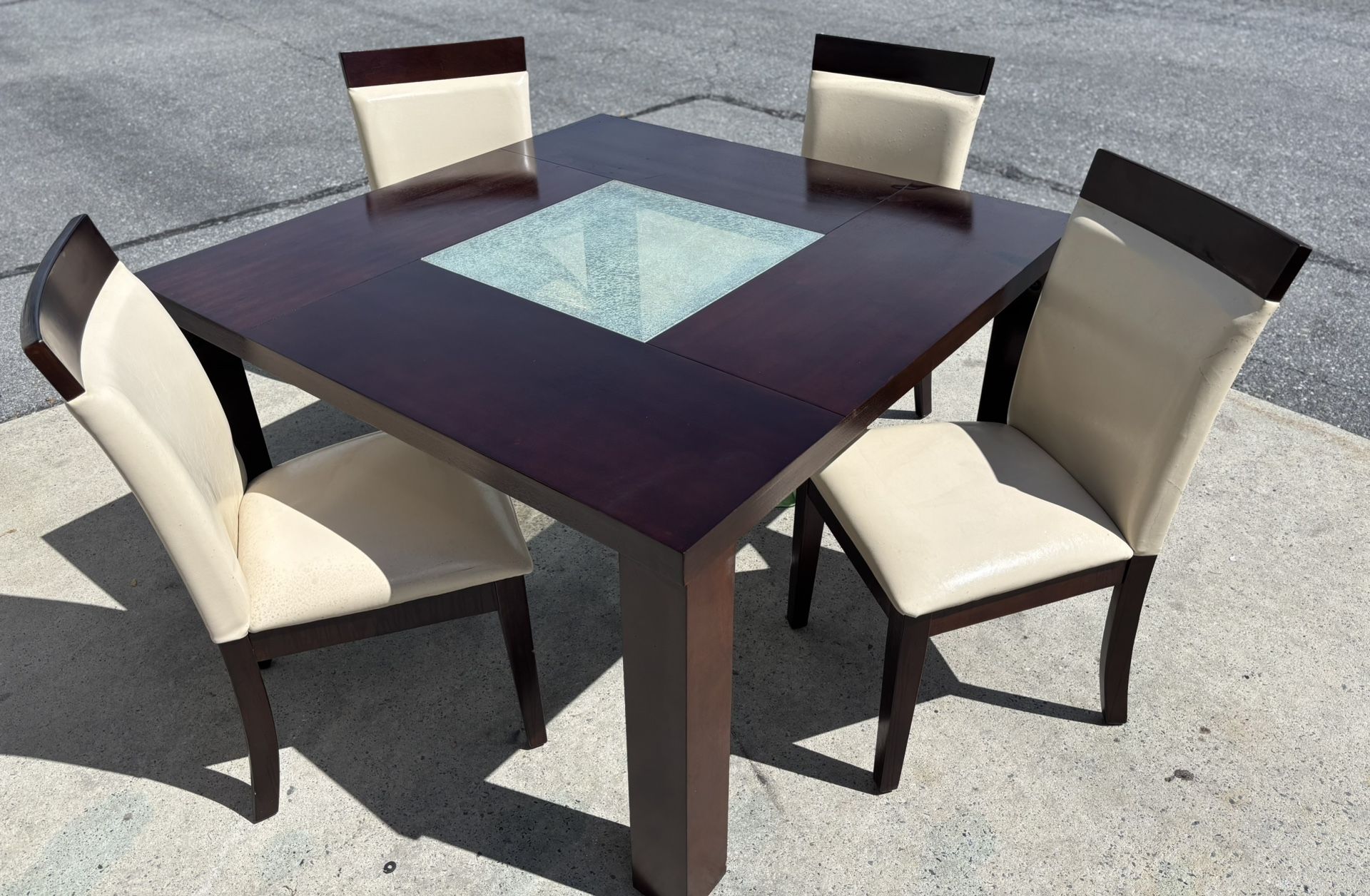 Keelin Solid Wood Base Dining Table with 4 Solid Wood Upholstered Side Chairs 