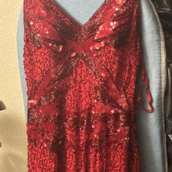 Red Sequin Around The Neck Strap Dress