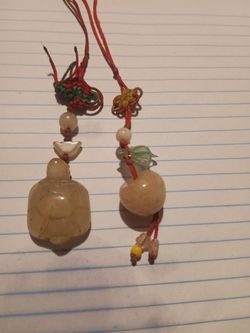 China Exquisite Hetian Jade nephrite hand carved turtle tortoise 🐢 YuPei pendant and a jade apple 🍏 hangings for sale.