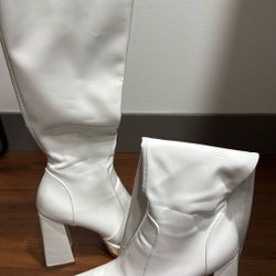 Knee High White boots Size 8 FREE
