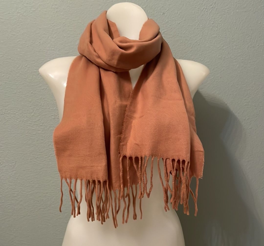 Cashmere Versatile Orange Fringe Scarf Wrap