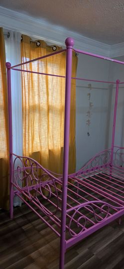 Girls twin pink metal bed frame