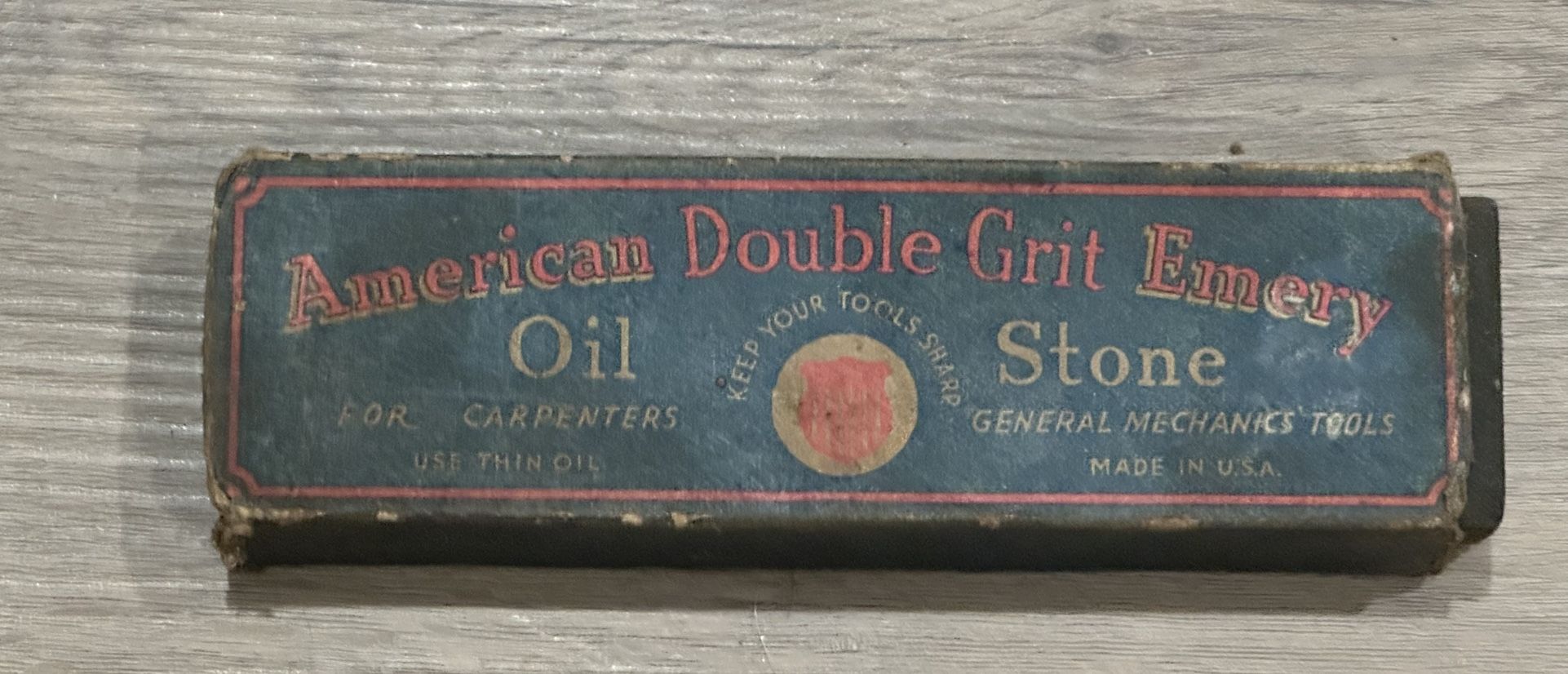 Vintage American Double Grit Emery Oil Stone in Box Sharpening Honing