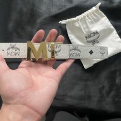 Authentic Mcm Belt Slimmer Style Size 34 Reversible To Plain Black 