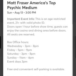 2 Tickets To Matt Fraser Psychic Medium