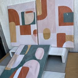 Set. 3. Pieces.  Apricot. Abstract.  Geometry. Canvas.   Wall. Art. New