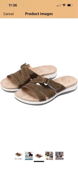 Slide Sandals for Women Adjustable Wide Strap Color Coffee Size 9.5