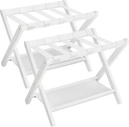 Brand New Bamboo Luggage Rack Set of 2 - White, Holds 131 lb